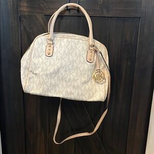 Michael Kors Cream and Tan Logo Shoulder Bag with Detachable Long Strap